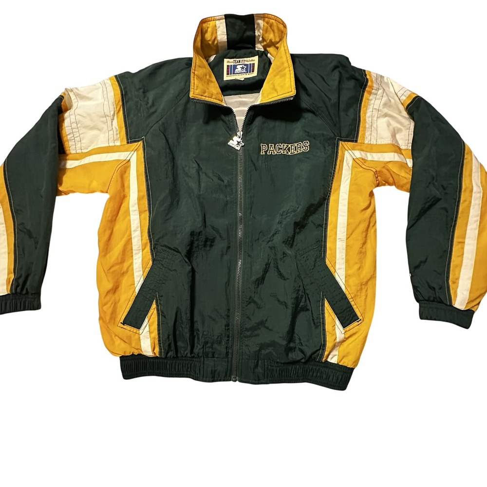 Vintage Starter Green Bay Packers NFL Jacket Green Gold Full Zip‎ Windbreaker L